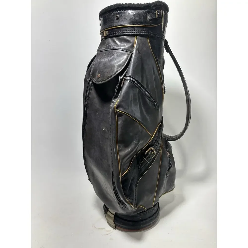 Vintage Titleist Leather Golf Bag Black Faux Alligator Carry Bag Rain Cover USA